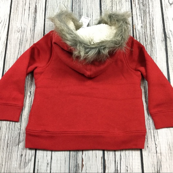 Gap Girls 2T Red Faux Fur Zip-Up Hoodie Jacket - Picture 5 of 6